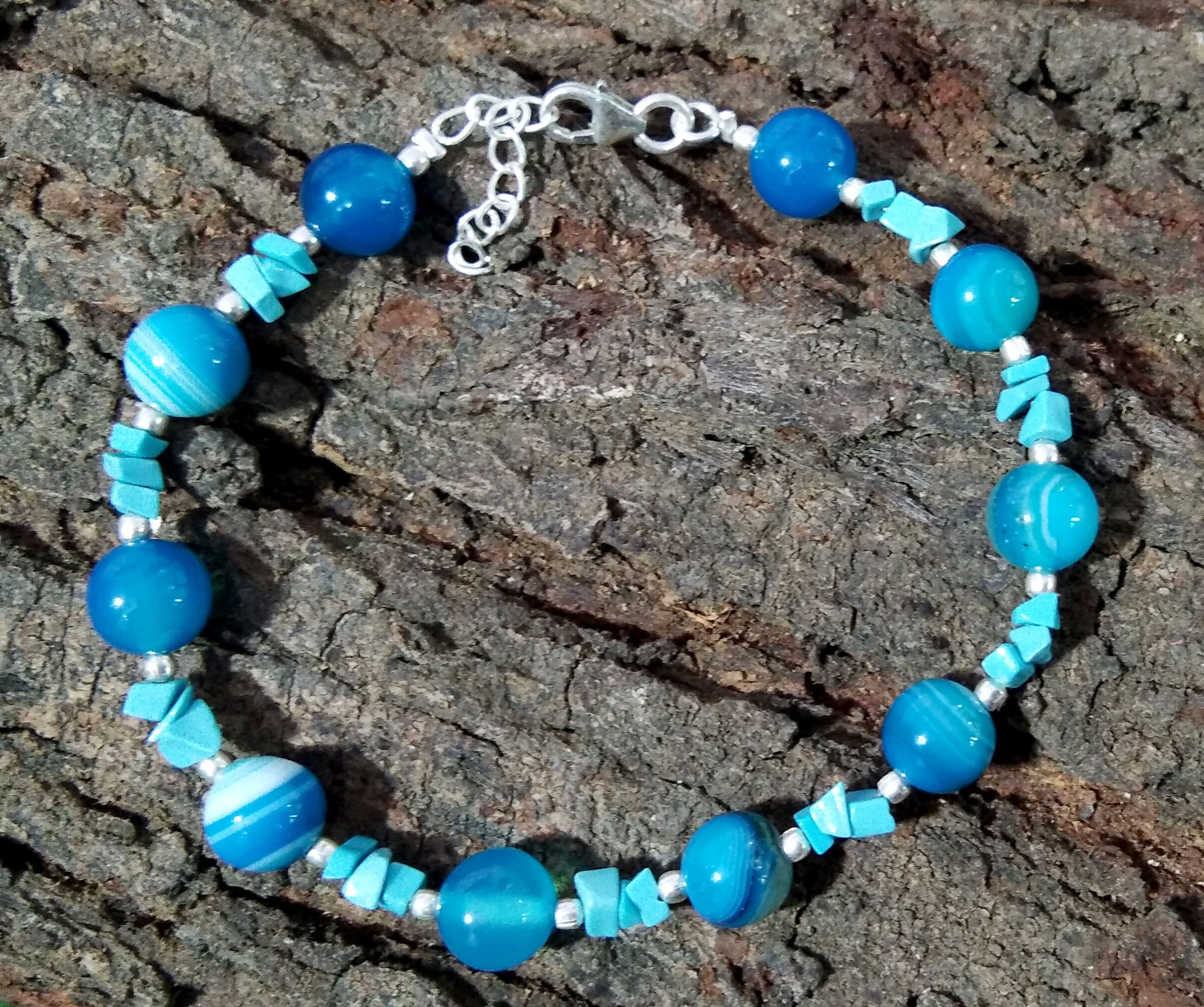 Blue Lace Agate & Turquoise Healing Crystal Beaded Bracelet, Natural Gemstone With 925 Silver Jewelry, Bridesmaid Gift, Friendship Bracelet